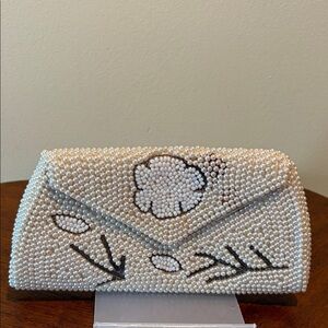 Japanese beaded bag  clutch  ivory white gray  envelope style flap made in Japan